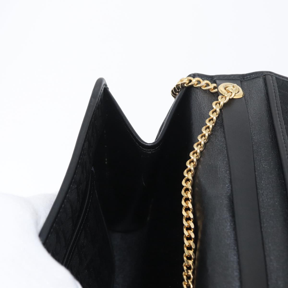 Christian Dior Trotter Canvas Chain Shoulder Bag Black Gold Auth LNZ250