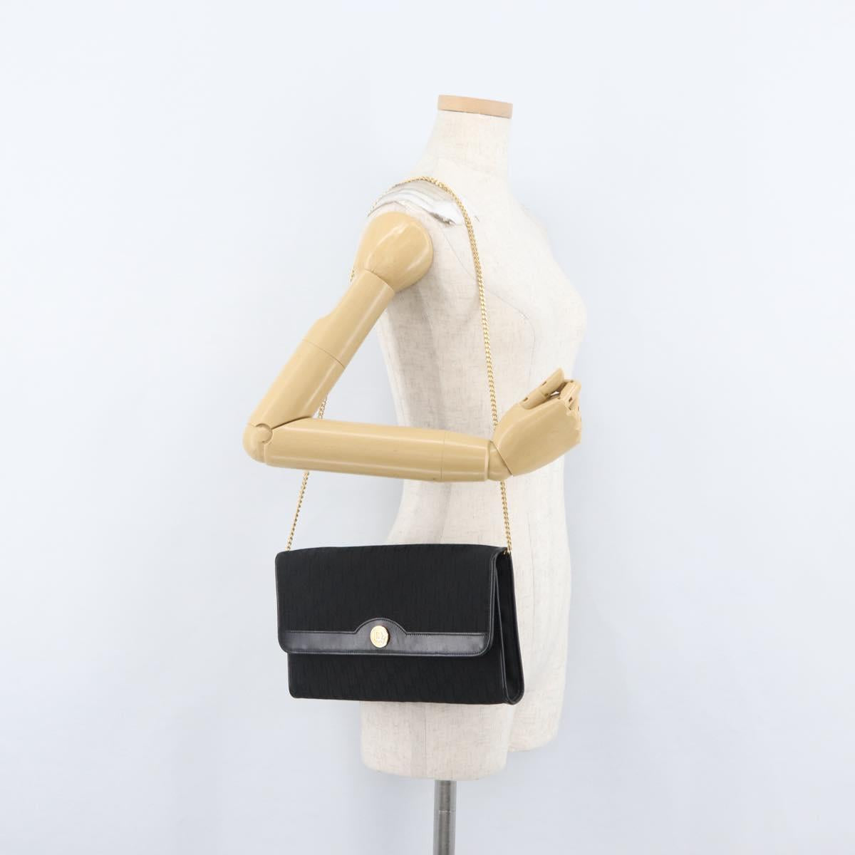 Christian Dior Trotter Canvas Chain Shoulder Bag Black Gold Auth LNZ250