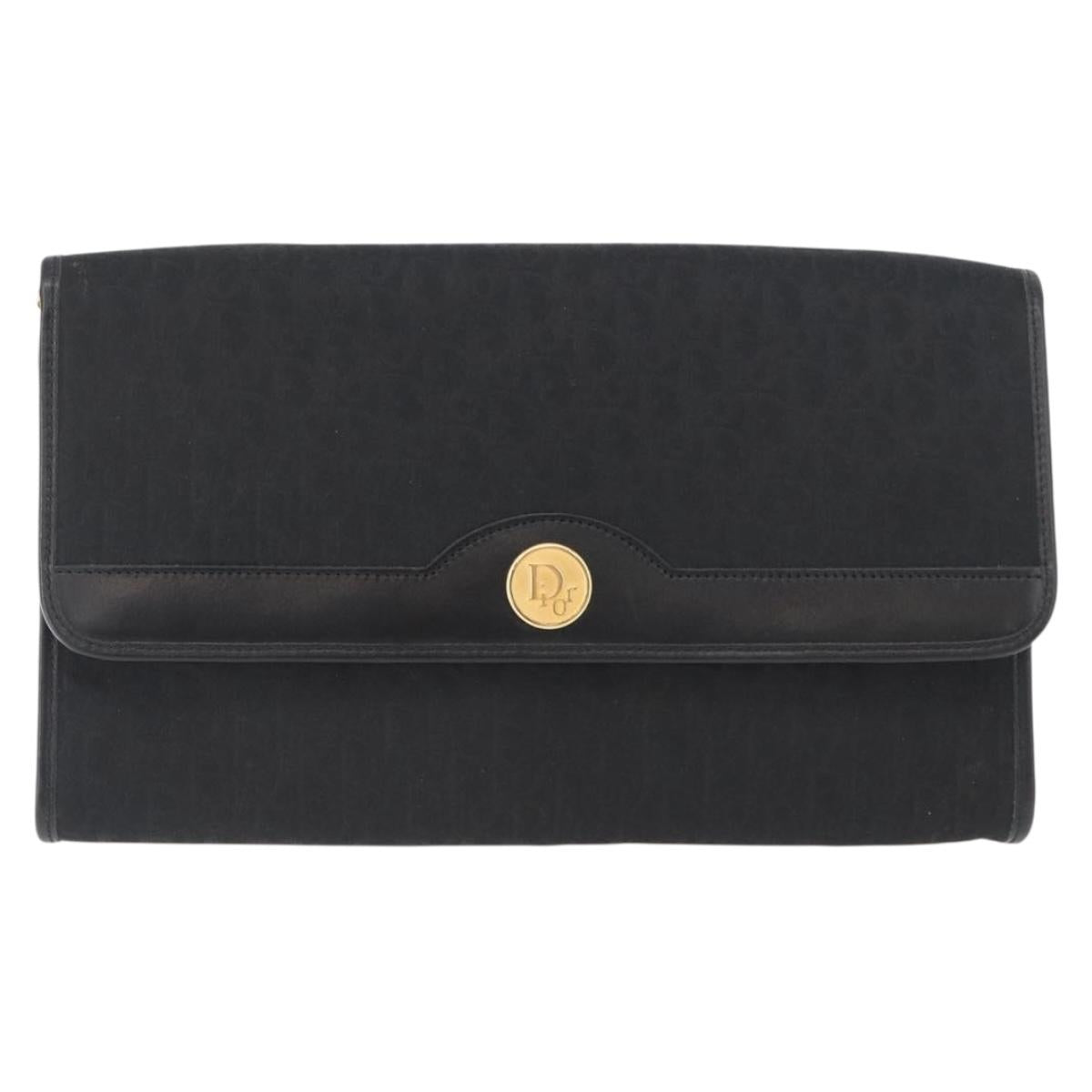 Christian Dior Trotter Canvas Chain Shoulder Bag Black Gold Auth LNZ250