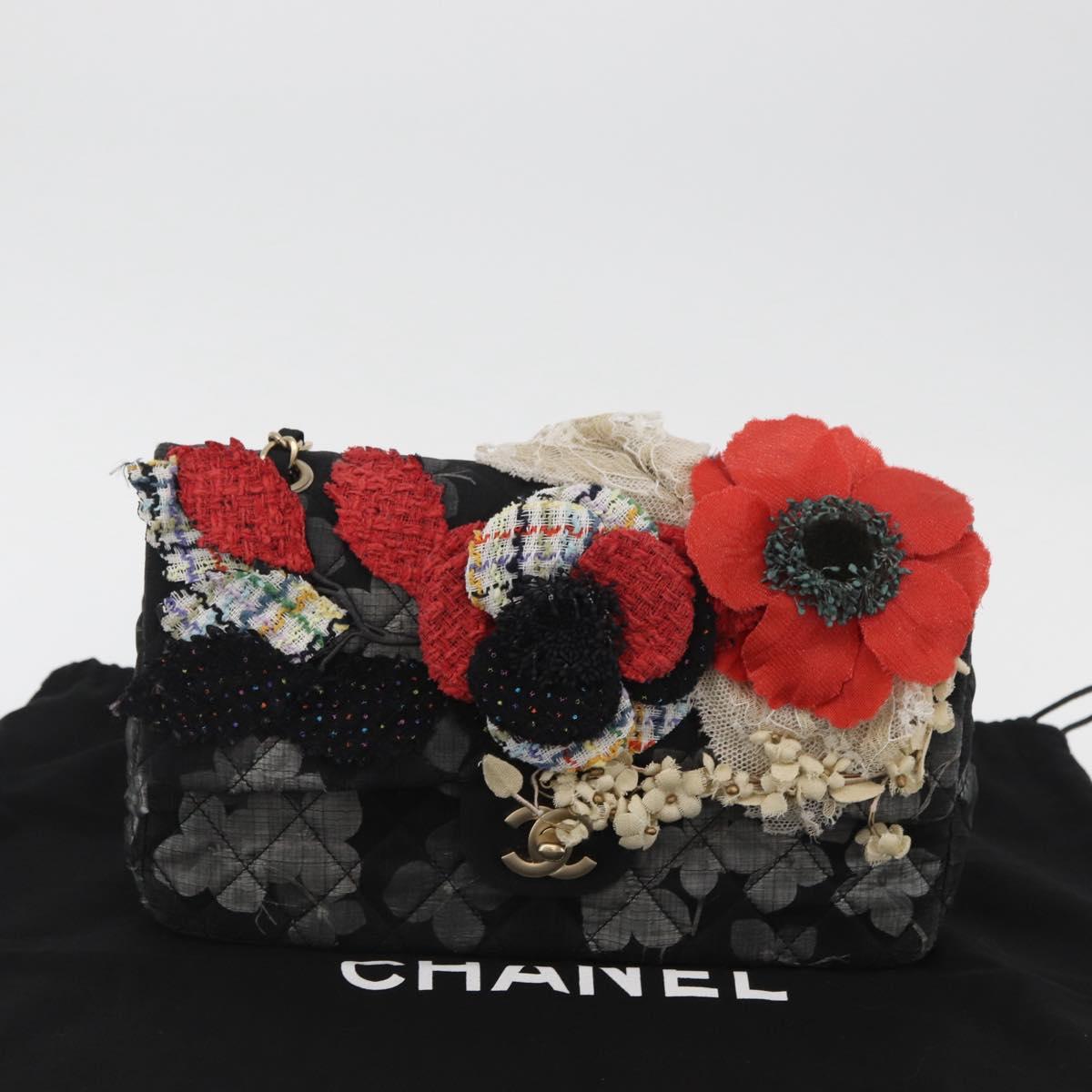 CHANEL Matelasse 25 Chain Shoulder Bag cotton Gold Black CC Auth LNZ255SM