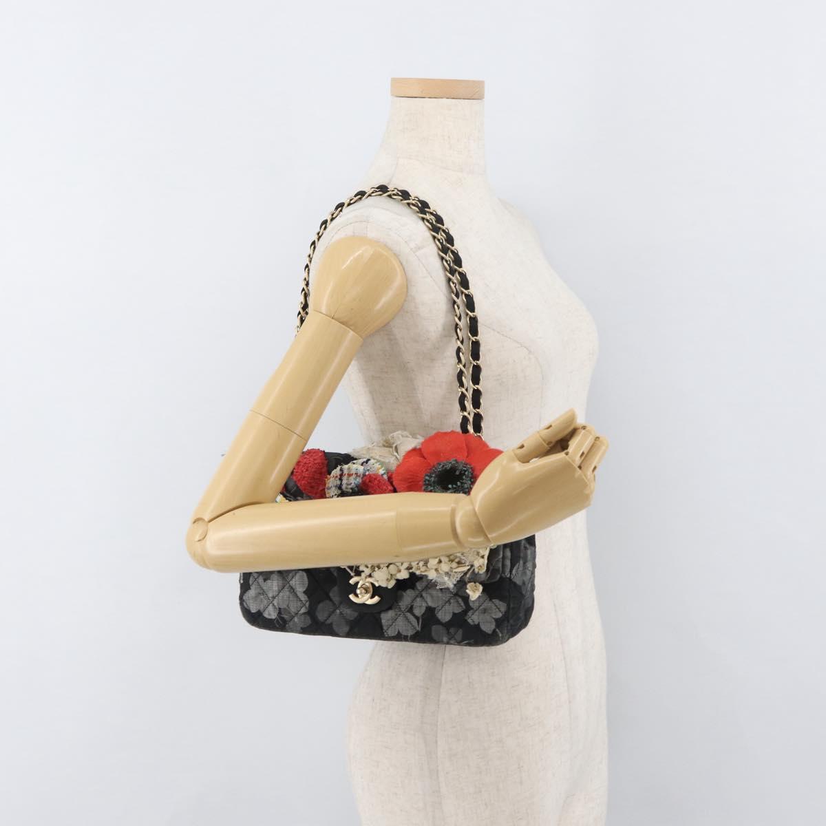 CHANEL Matelasse 25 Chain Shoulder Bag cotton Gold Black CC Auth LNZ255SM