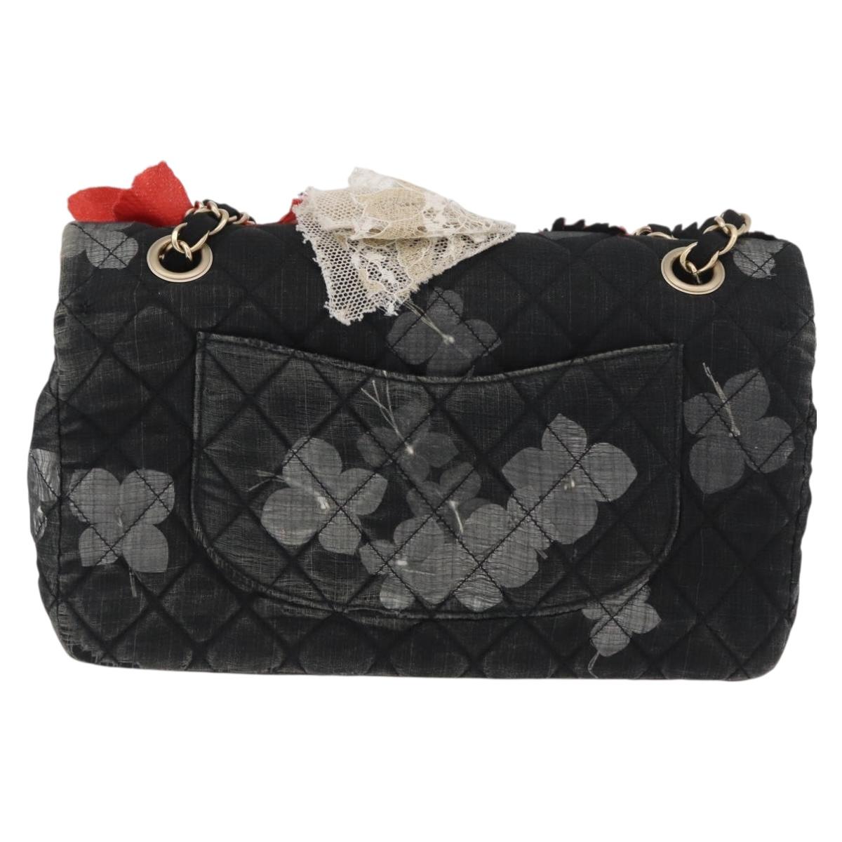 CHANEL Matelasse 25 Chain Shoulder Bag cotton Gold Black CC Auth LNZ255SM