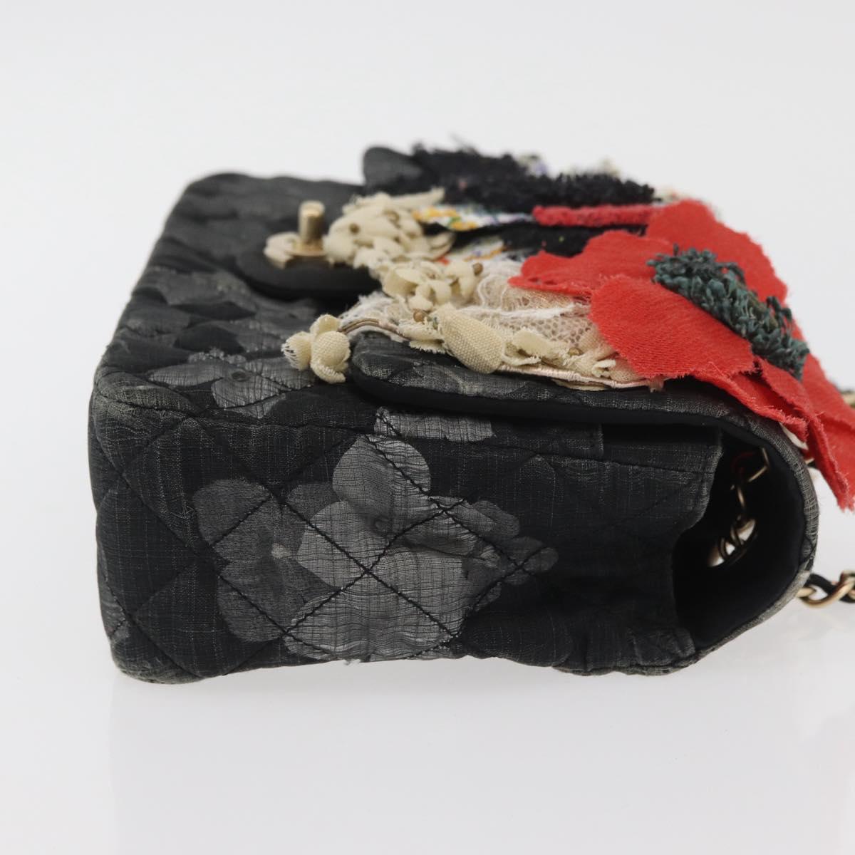 CHANEL Matelasse 25 Chain Shoulder Bag cotton Gold Black CC Auth LNZ255SM