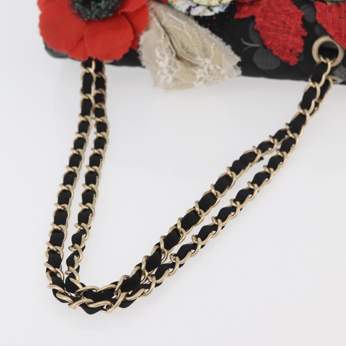 CHANEL Matelasse 25 Chain Shoulder Bag cotton Gold Black CC Auth LNZ255SM