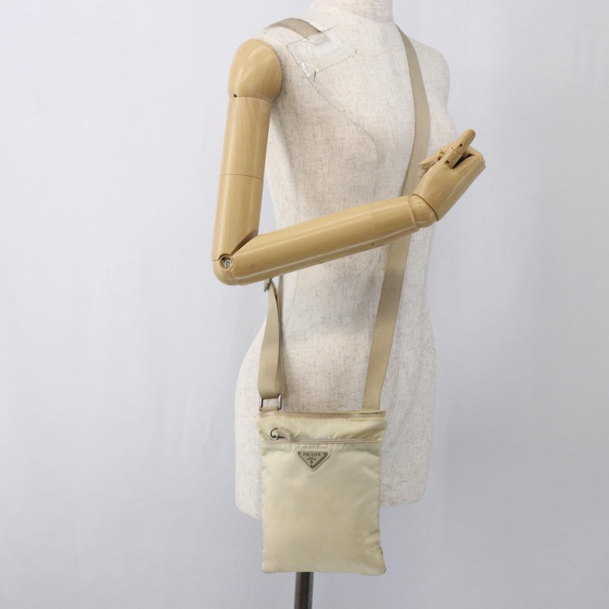 PRADA Shoulder Bag Nylon Ivory Silver Auth LNZ256