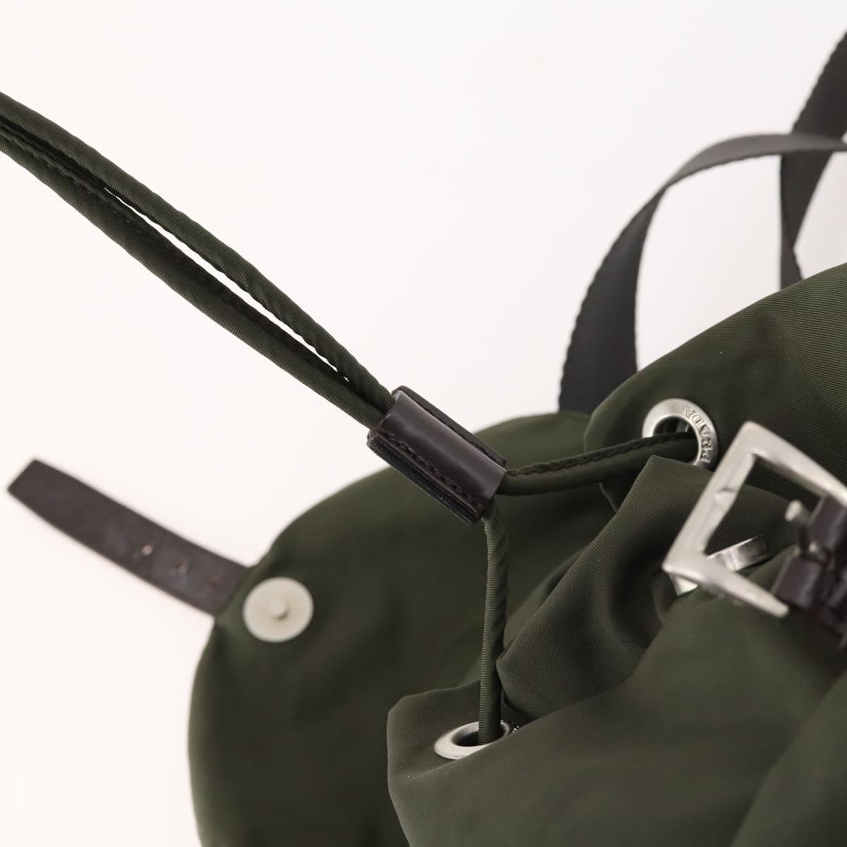 PRADA Backpack Nylon Khaki Silver Auth LNZ259