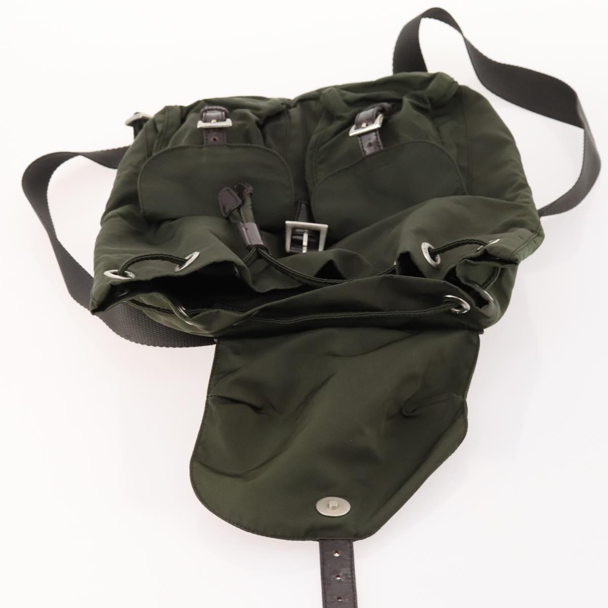 PRADA Backpack Nylon Khaki Silver Auth LNZ259