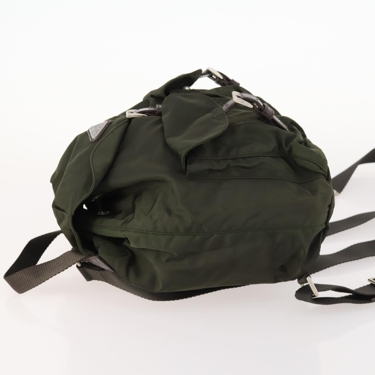 PRADA Backpack Nylon Khaki Silver Auth LNZ259