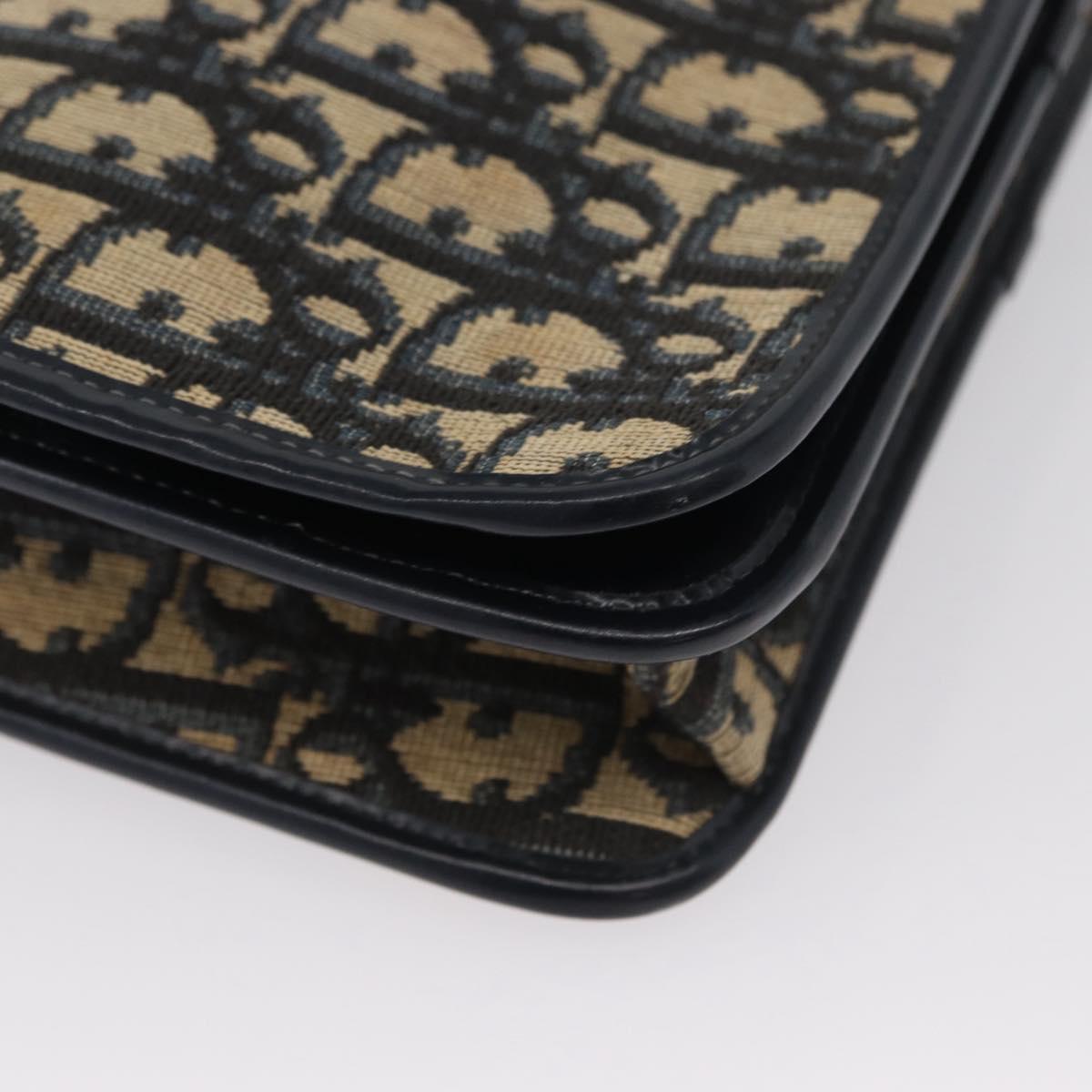 Christian Dior Trotter Canvas Chain Shoulder Bag Navy Gold Auth LNZ261