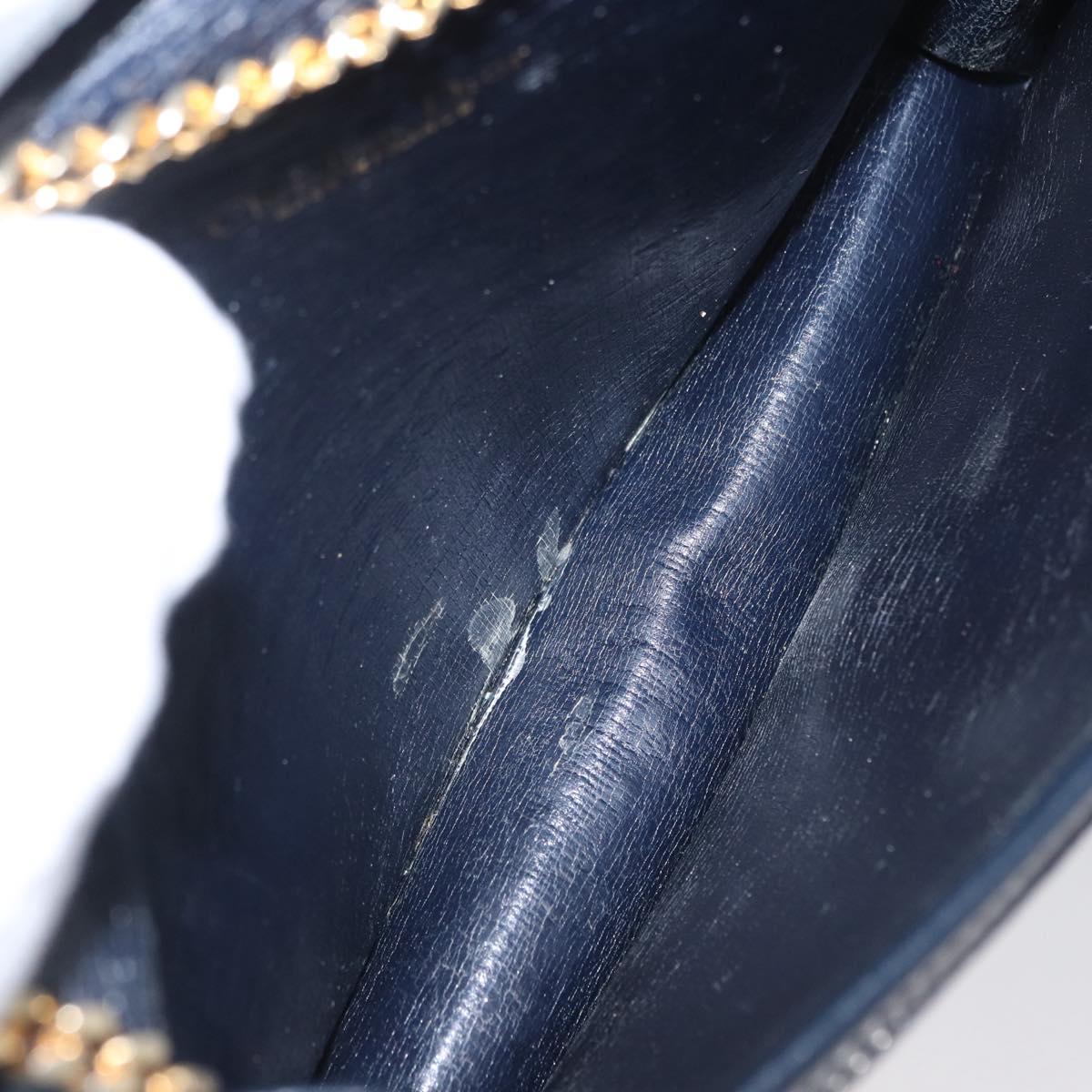 Christian Dior Trotter Canvas Chain Shoulder Bag Navy Gold Auth LNZ261