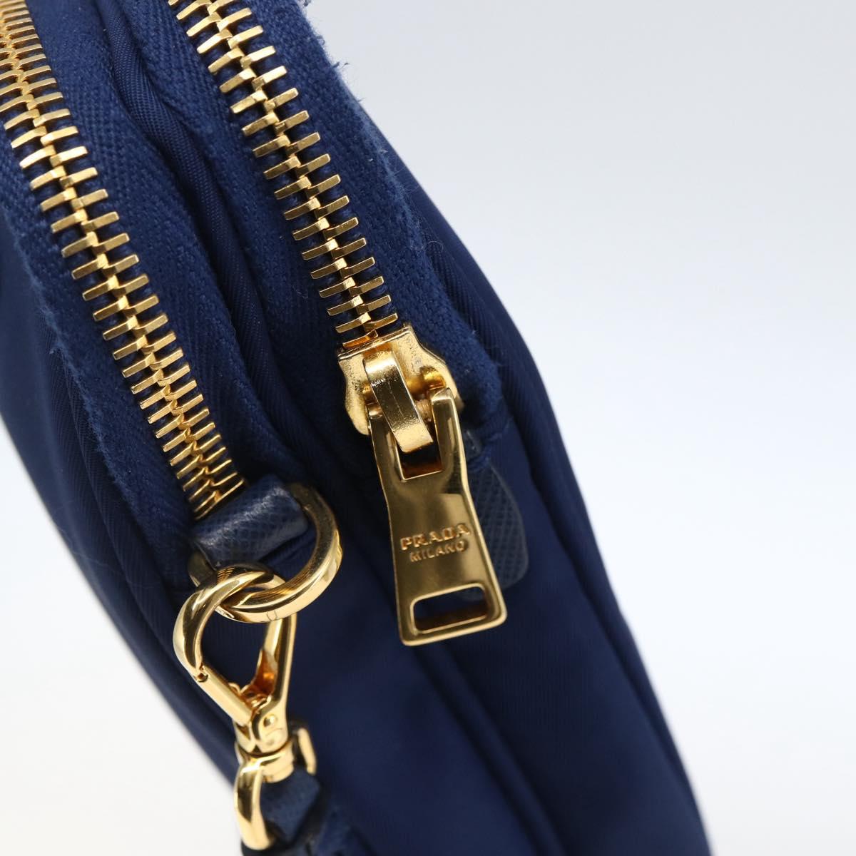 PRADA Shoulder Bag Nylon Blue Gold Auth LNZ265V