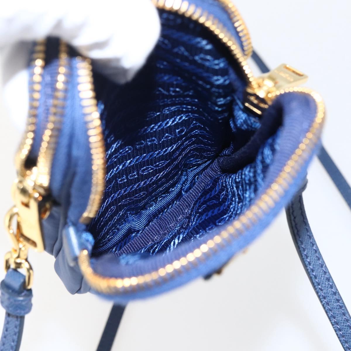 PRADA Shoulder Bag Nylon Blue Gold Auth LNZ265V