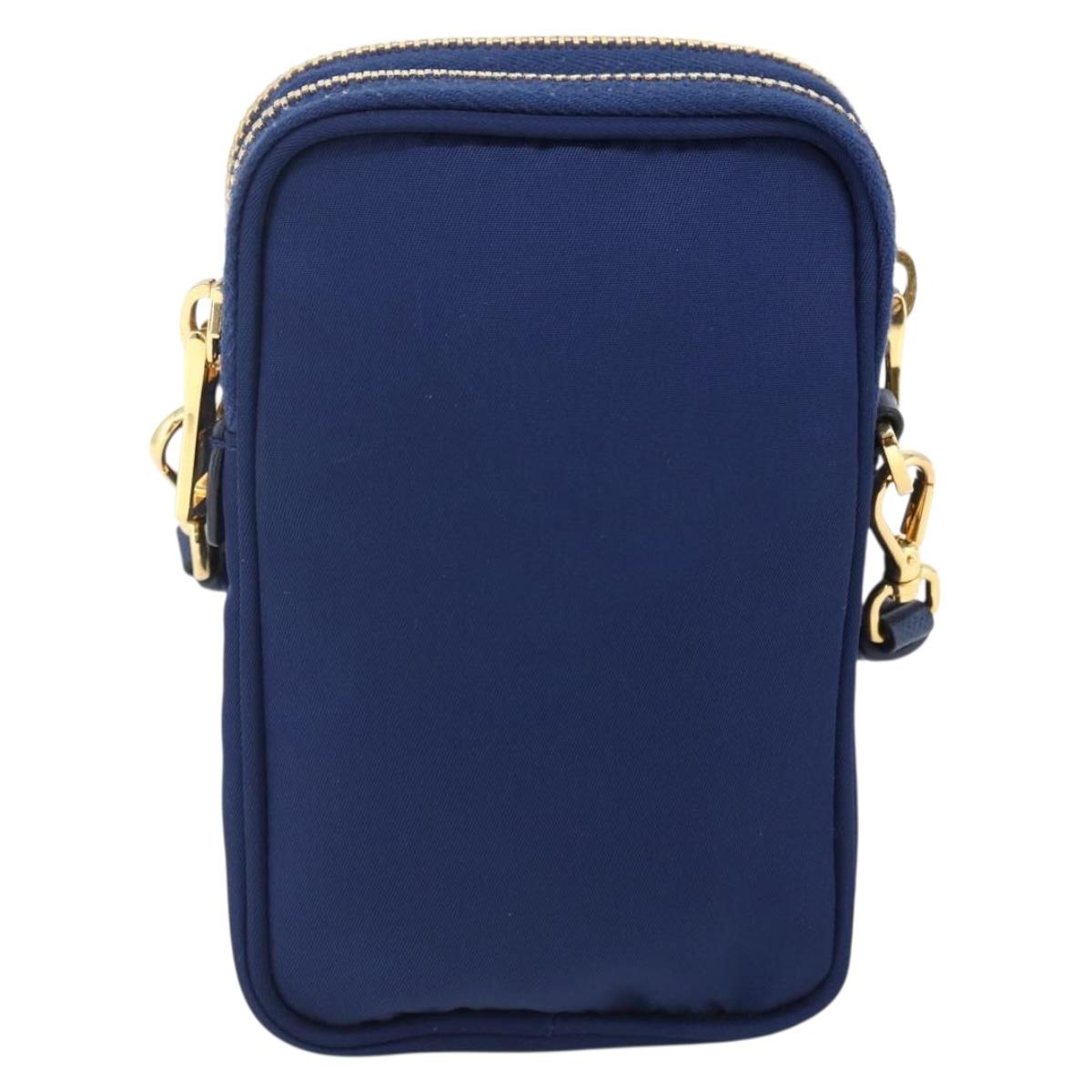 PRADA Shoulder Bag Nylon Blue Gold Auth LNZ265V