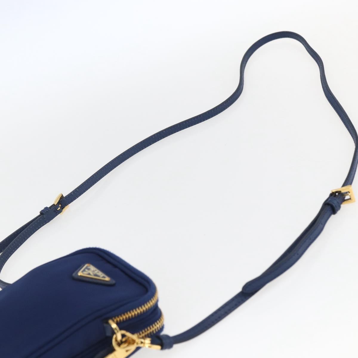 PRADA Shoulder Bag Nylon Blue Gold Auth LNZ265V