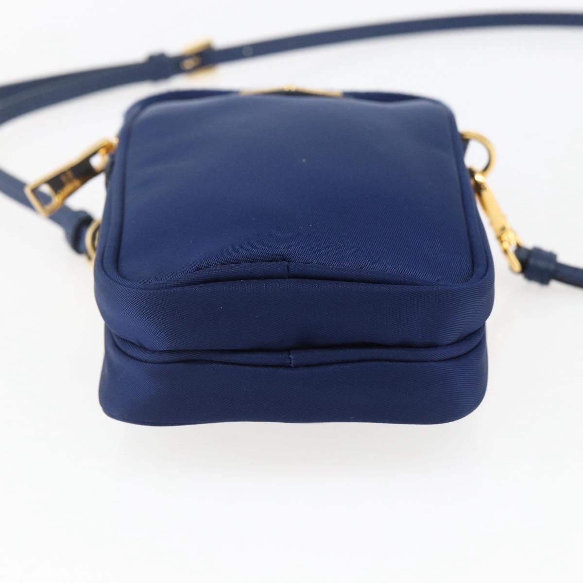 PRADA Shoulder Bag Nylon Blue Gold Auth LNZ265V