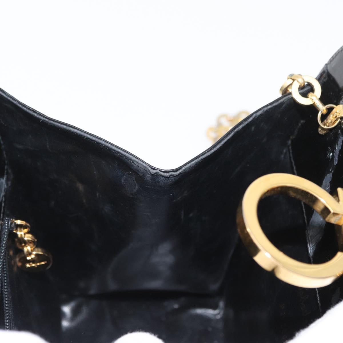 Salvatore Ferragamo Gancini Chain Bag Patent leather Black Gold Auth LNZ268