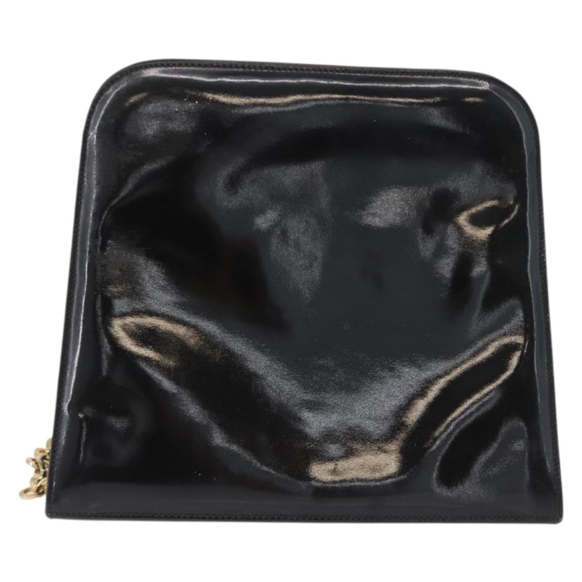 Salvatore Ferragamo Gancini Chain Bag Patent leather Black Gold Auth LNZ268