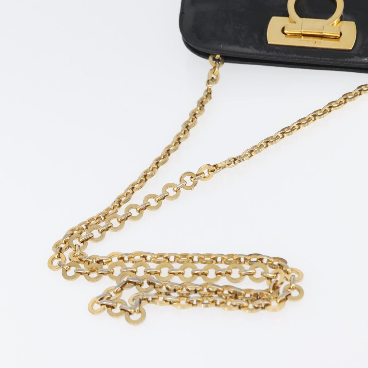 Salvatore Ferragamo Gancini Chain Bag Patent leather Black Gold Auth LNZ268