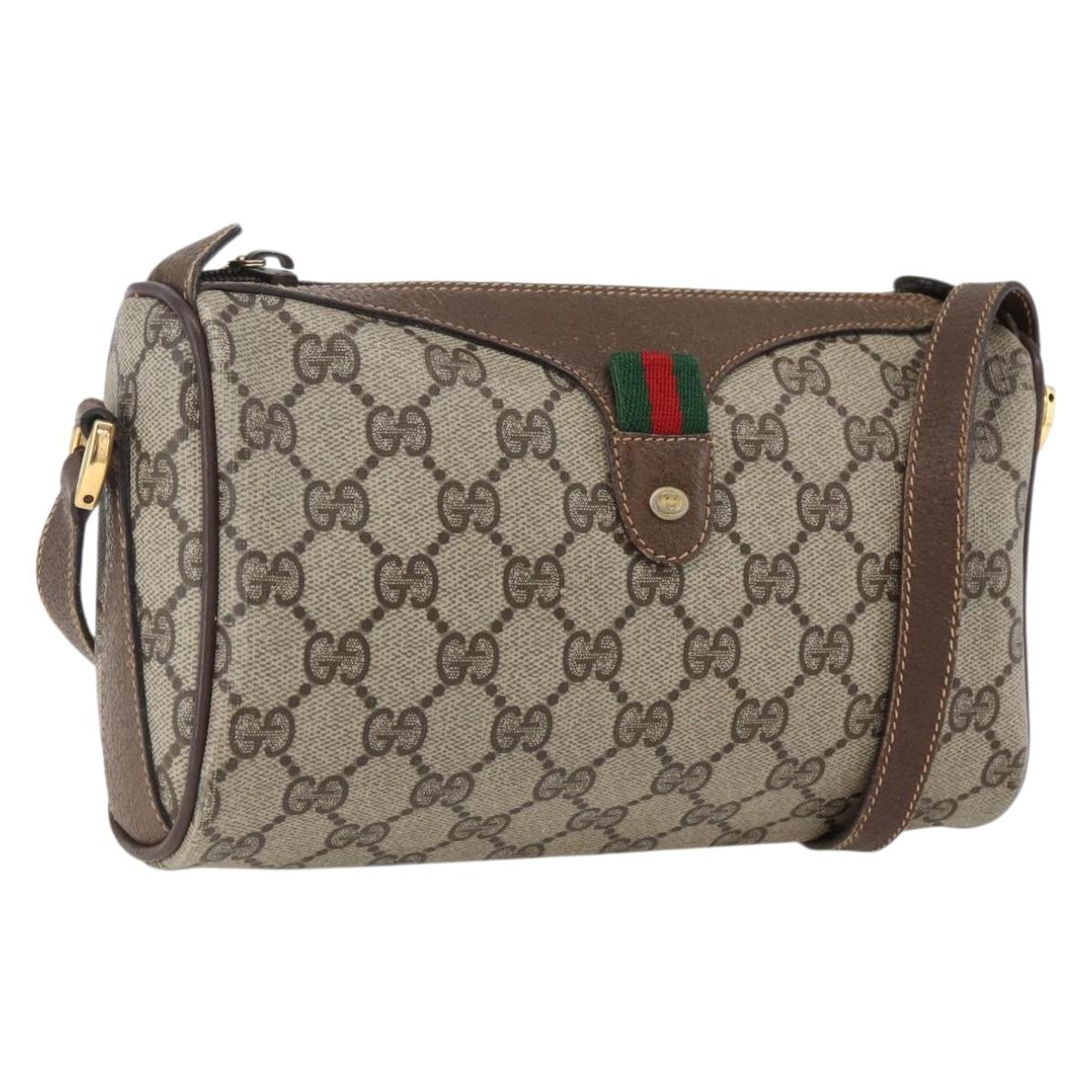 GUCCI GG Supreme Web Sherry Line Bag PVC Beige Gold 89 02 018 Auth LNZ269