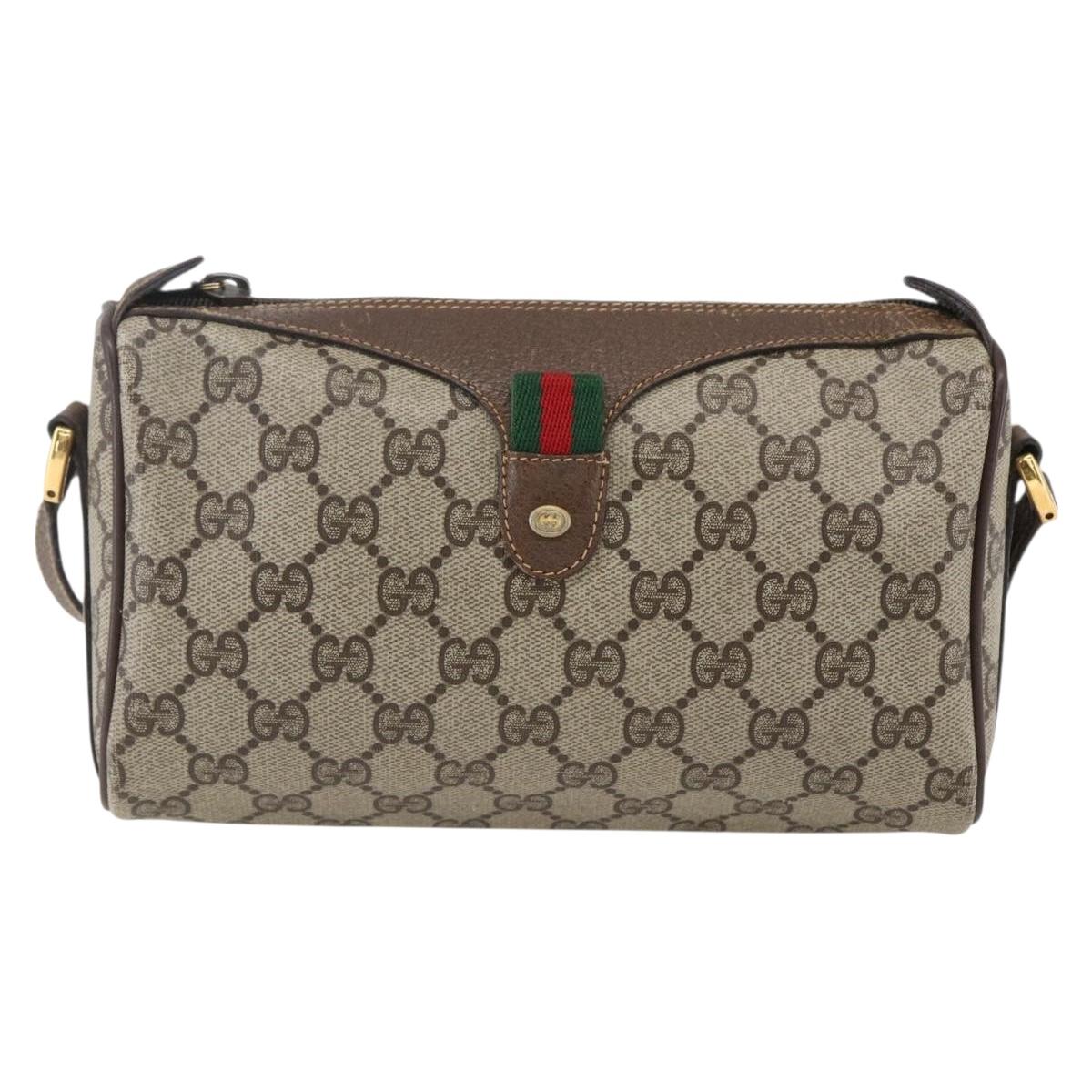 GUCCI GG Supreme Web Sherry Line Bag PVC Beige Gold 89 02 018 Auth LNZ269