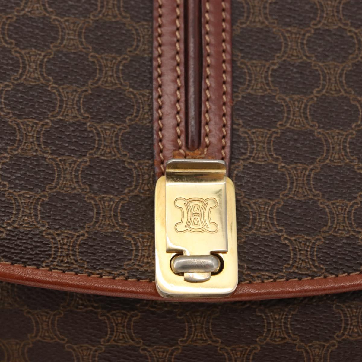 CELINE Macadam Canvas Shoulder Bag PVC Leather Brown Gold Auth LNZ270