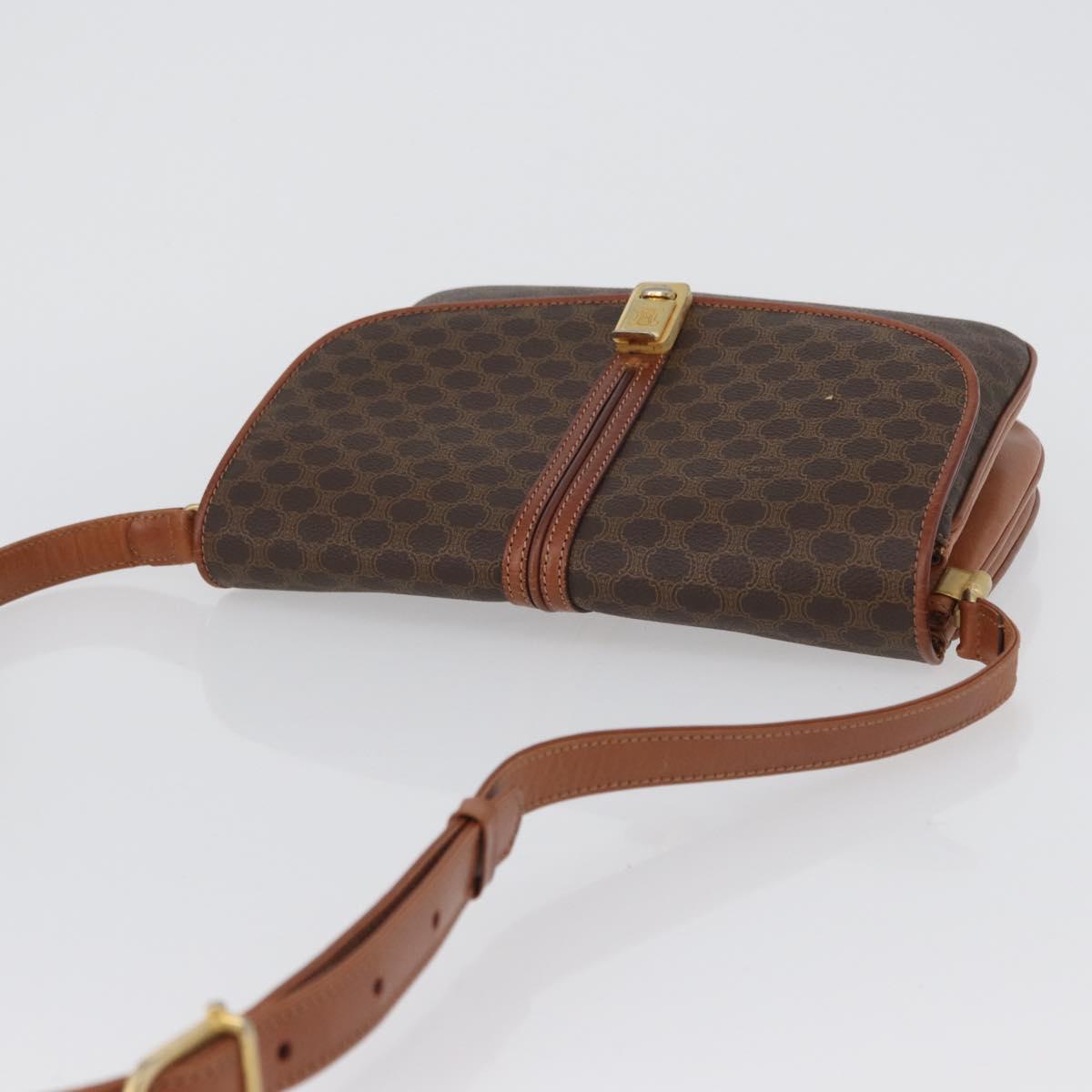 CELINE Macadam Canvas Shoulder Bag PVC Leather Brown Gold Auth LNZ270