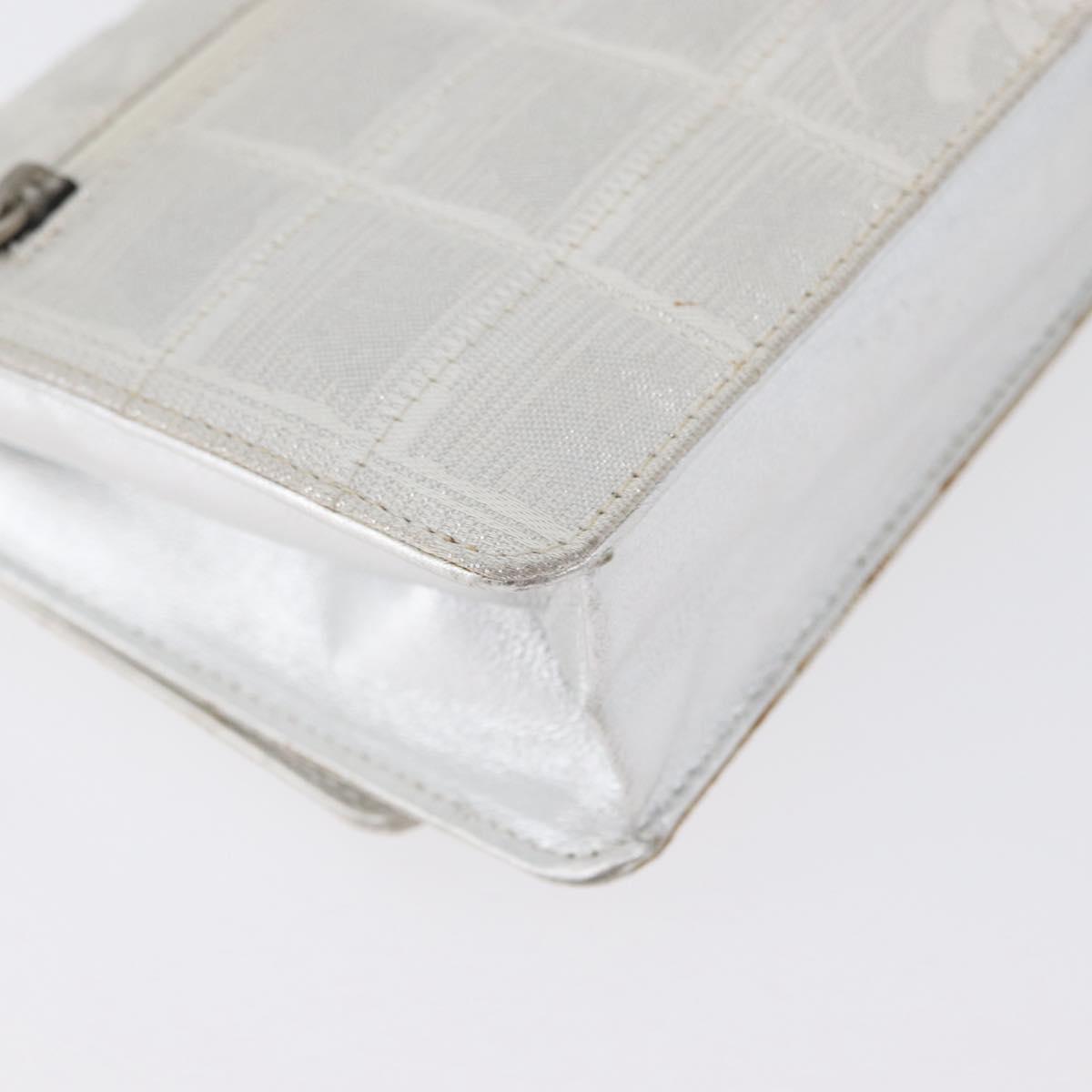 CHANEL New Travel Line Choco Bar Chain Shoulder Bag Nylon Silver CC Auth LNZ273A