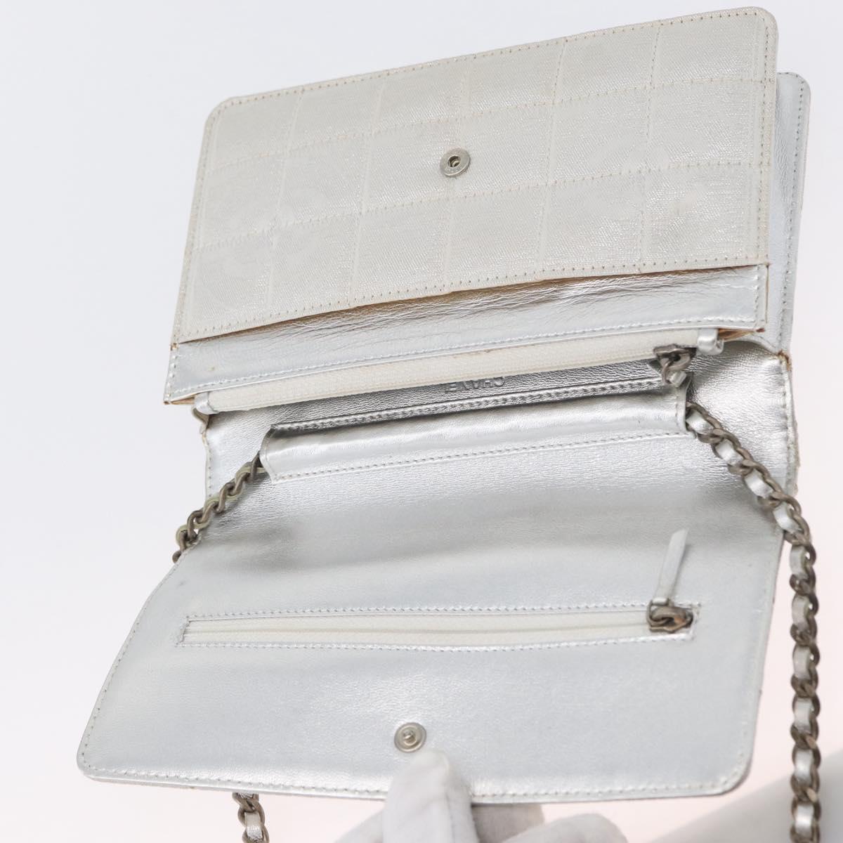 CHANEL New Travel Line Choco Bar Chain Shoulder Bag Nylon Silver CC Auth LNZ273A