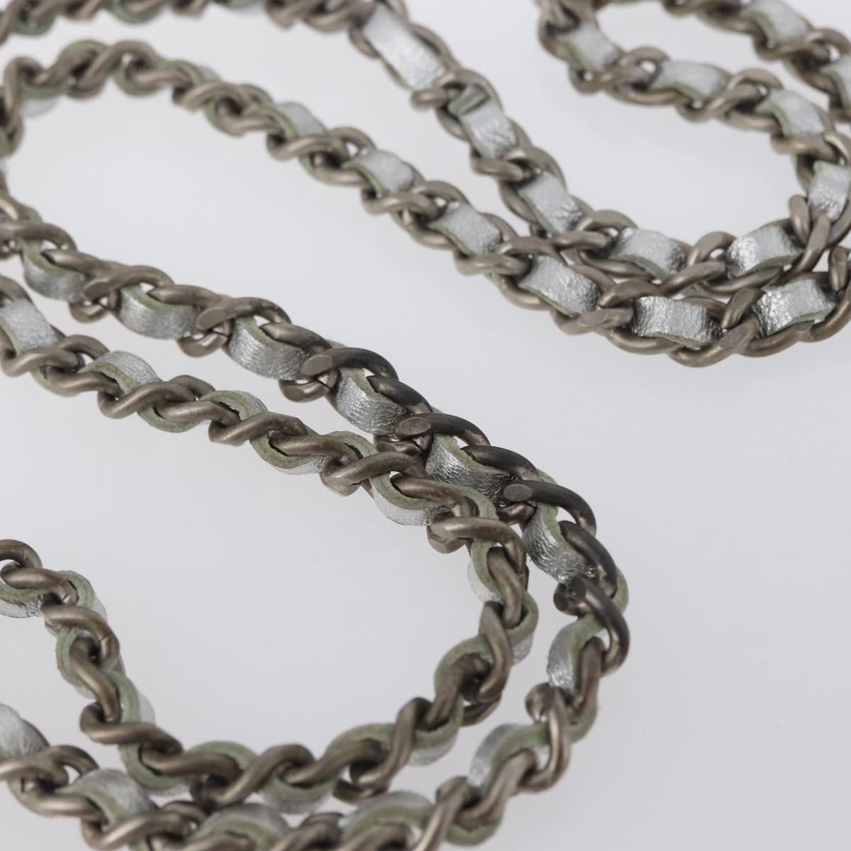 CHANEL New Travel Line Choco Bar Chain Shoulder Bag Nylon Silver CC Auth LNZ273A