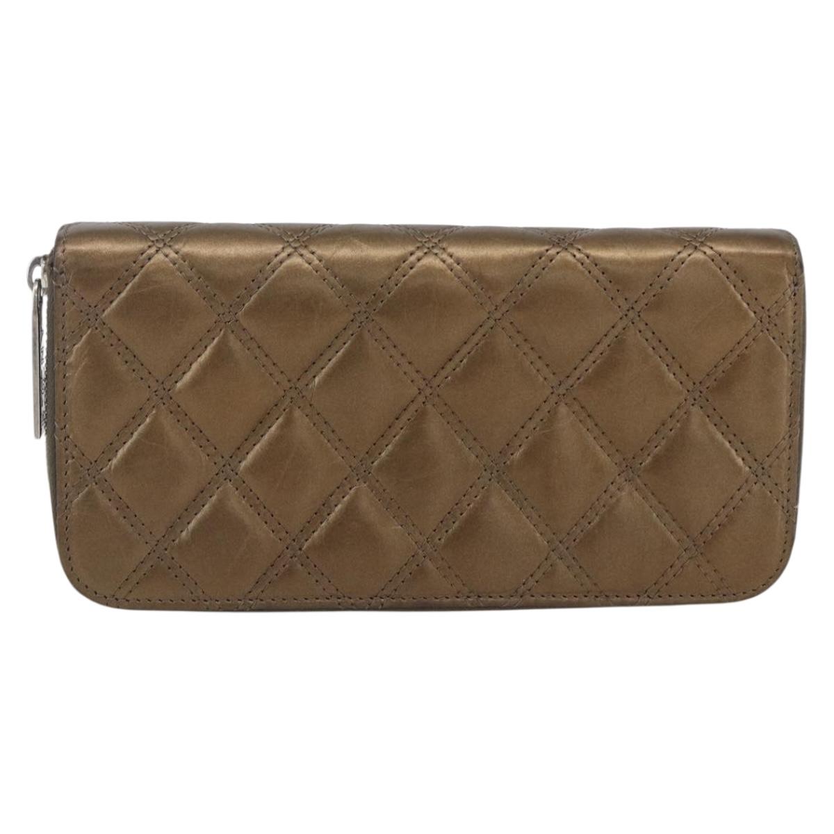 CHANEL Bicolore Long Wallet Leather Gold CC Auth LNZ276V