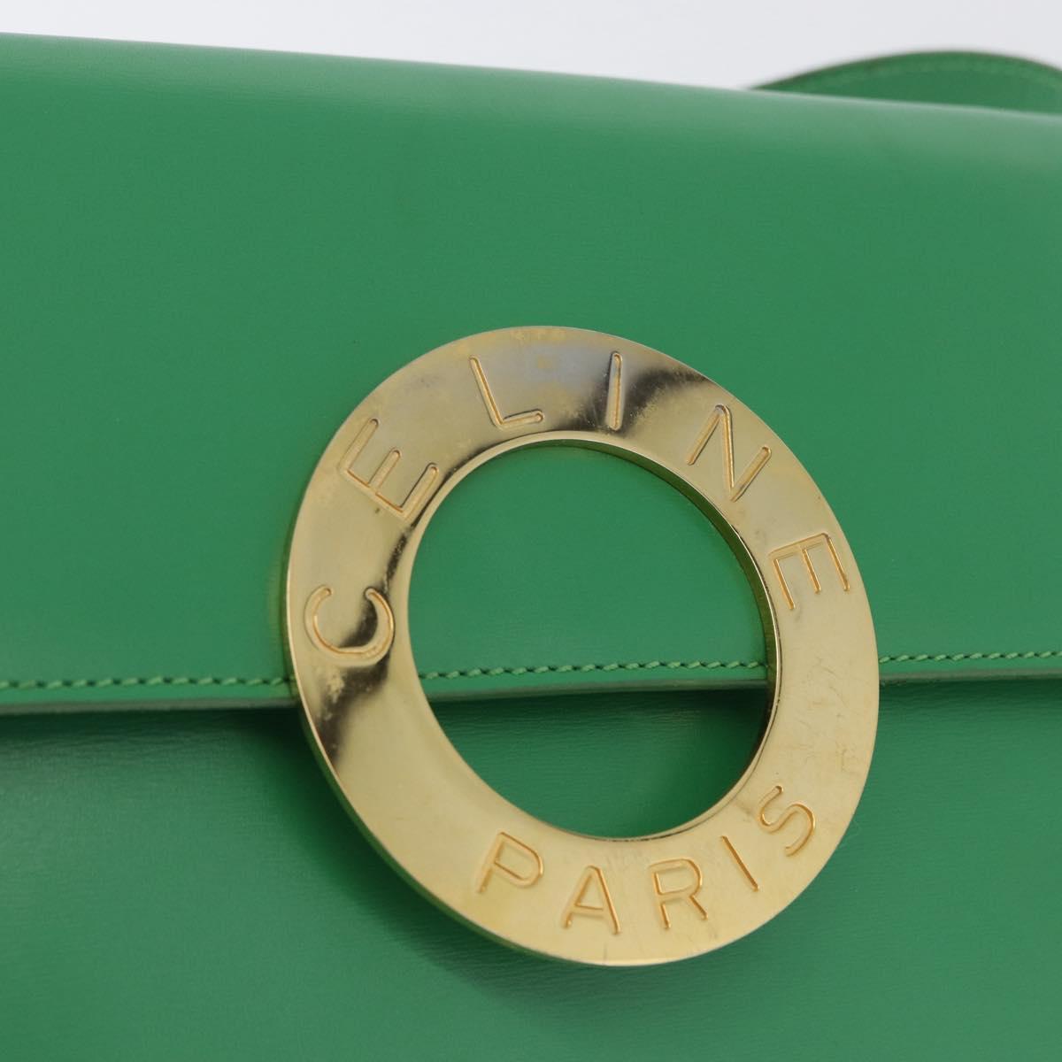 CELINE Circle Shoulder Bag Leather Green Gold Auth LNZ294V