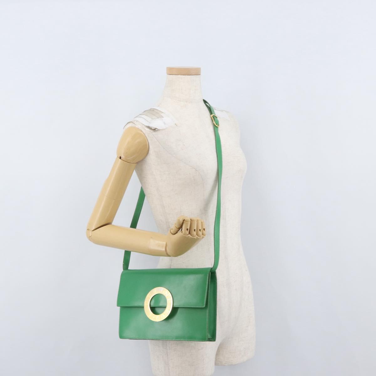 CELINE Circle Shoulder Bag Leather Green Gold Auth LNZ294V