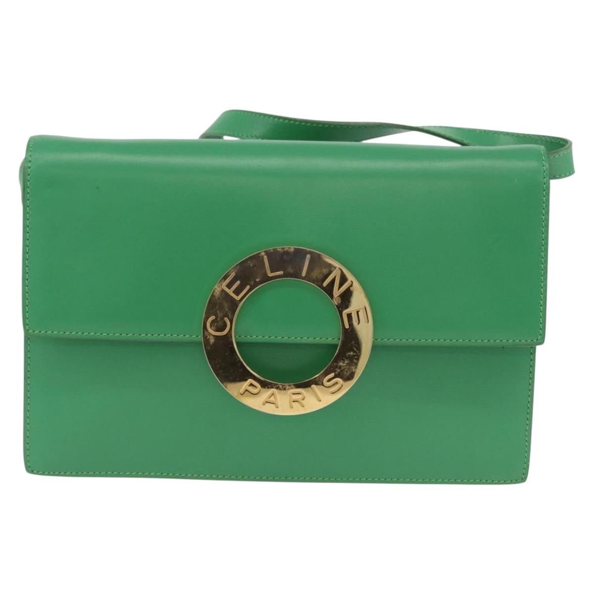 CELINE Circle Shoulder Bag Leather Green Gold Auth LNZ294V