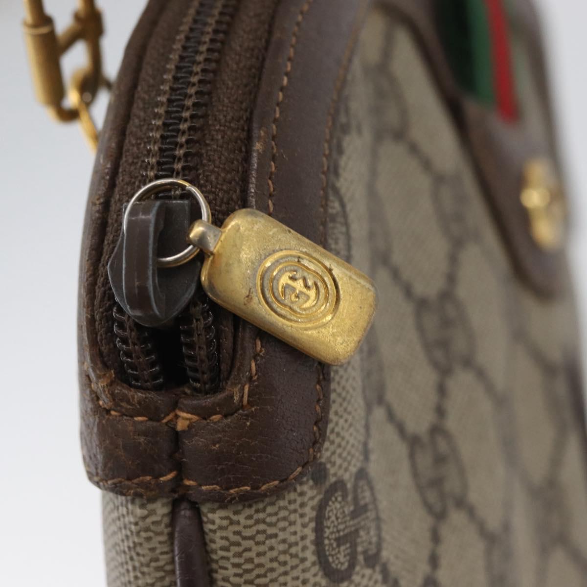 GUCCI GG Supreme Web Sherry Line Bag PVC Beige Gold 904 02 047 Auth LNZ296