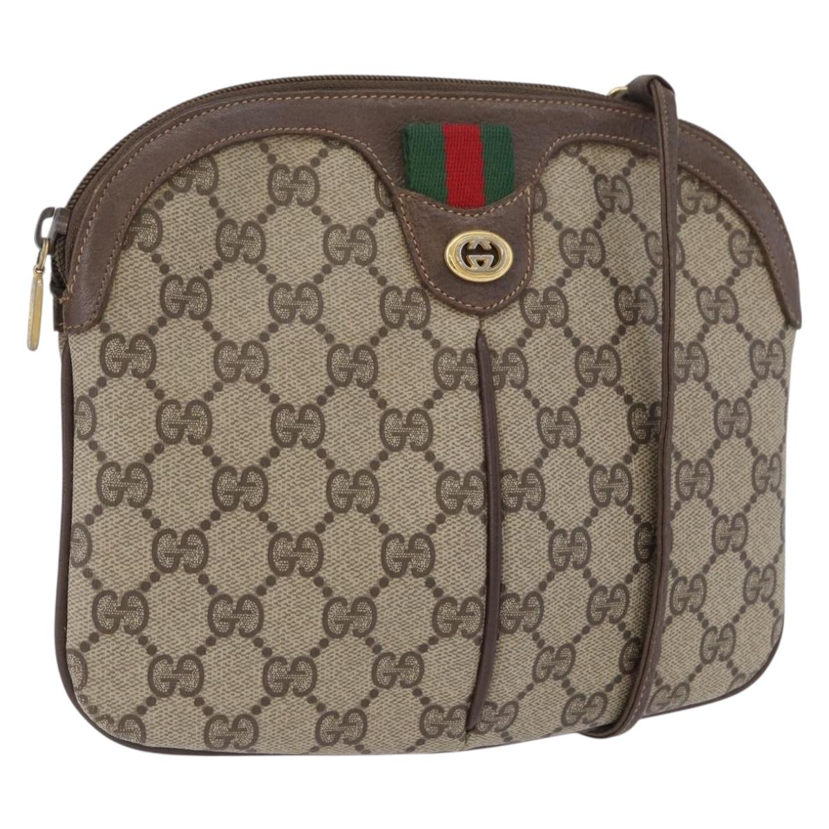 GUCCI GG Supreme Web Sherry Line Bag PVC Beige Gold 904 02 047 Auth LNZ296