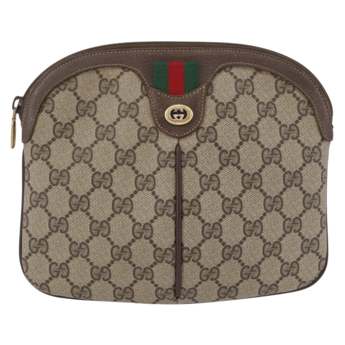 GUCCI GG Supreme Web Sherry Line Bag PVC Beige Gold 904 02 047 Auth LNZ296