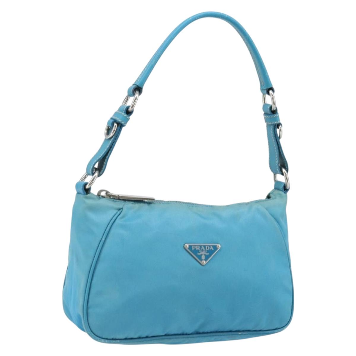 PRADA Shoulder Bag Nylon Light Blue Silver Auth LNZ298