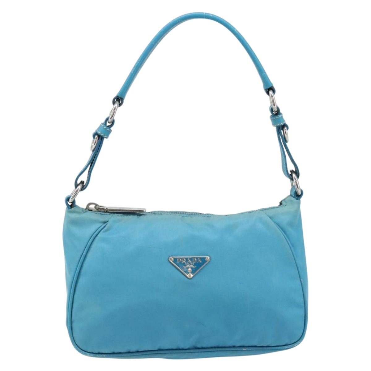 PRADA Shoulder Bag Nylon Light Blue Silver Auth LNZ298