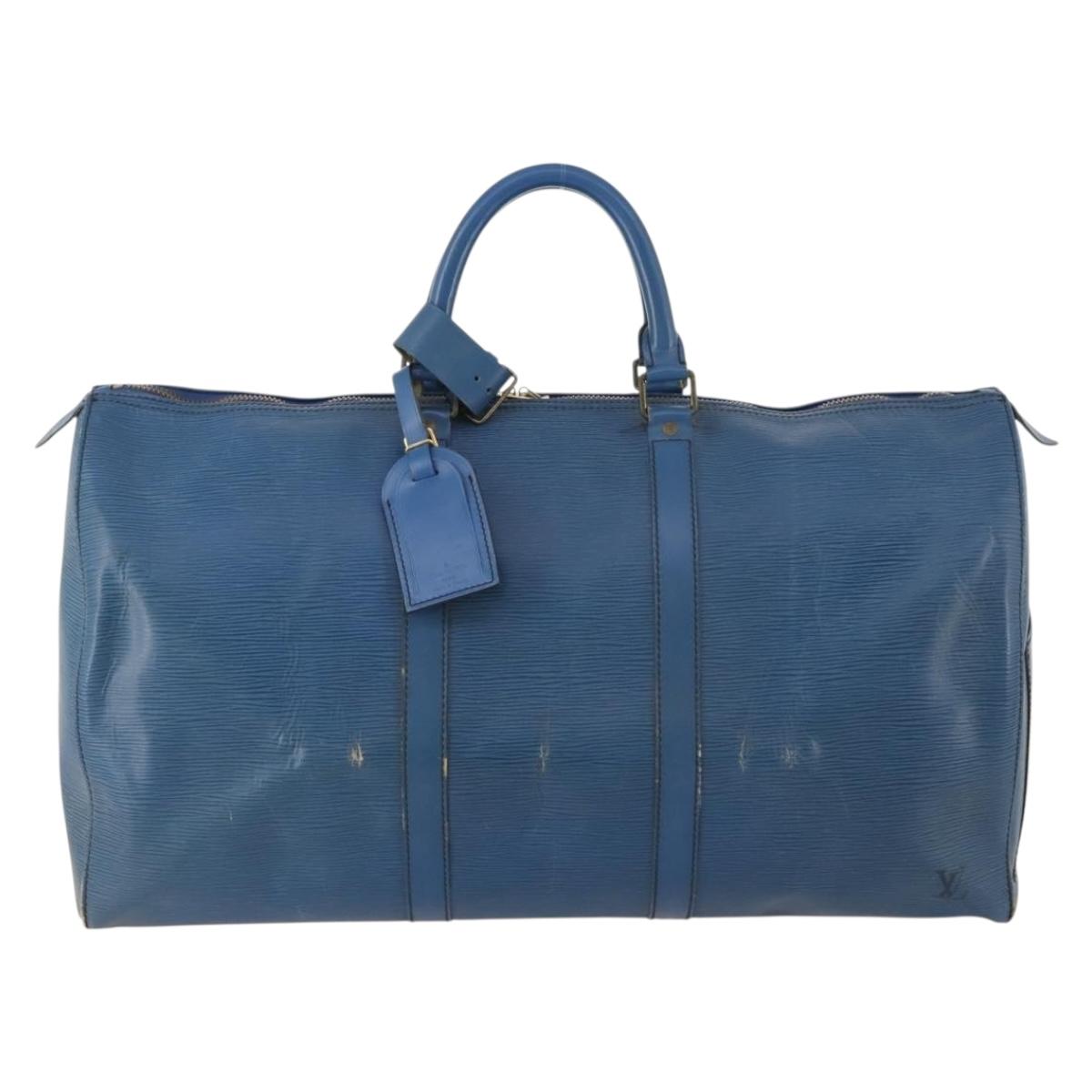 LOUIS VUITTON Epi Keepall 50 Boston Bag Blue M42965 LV Auth LNZ303
