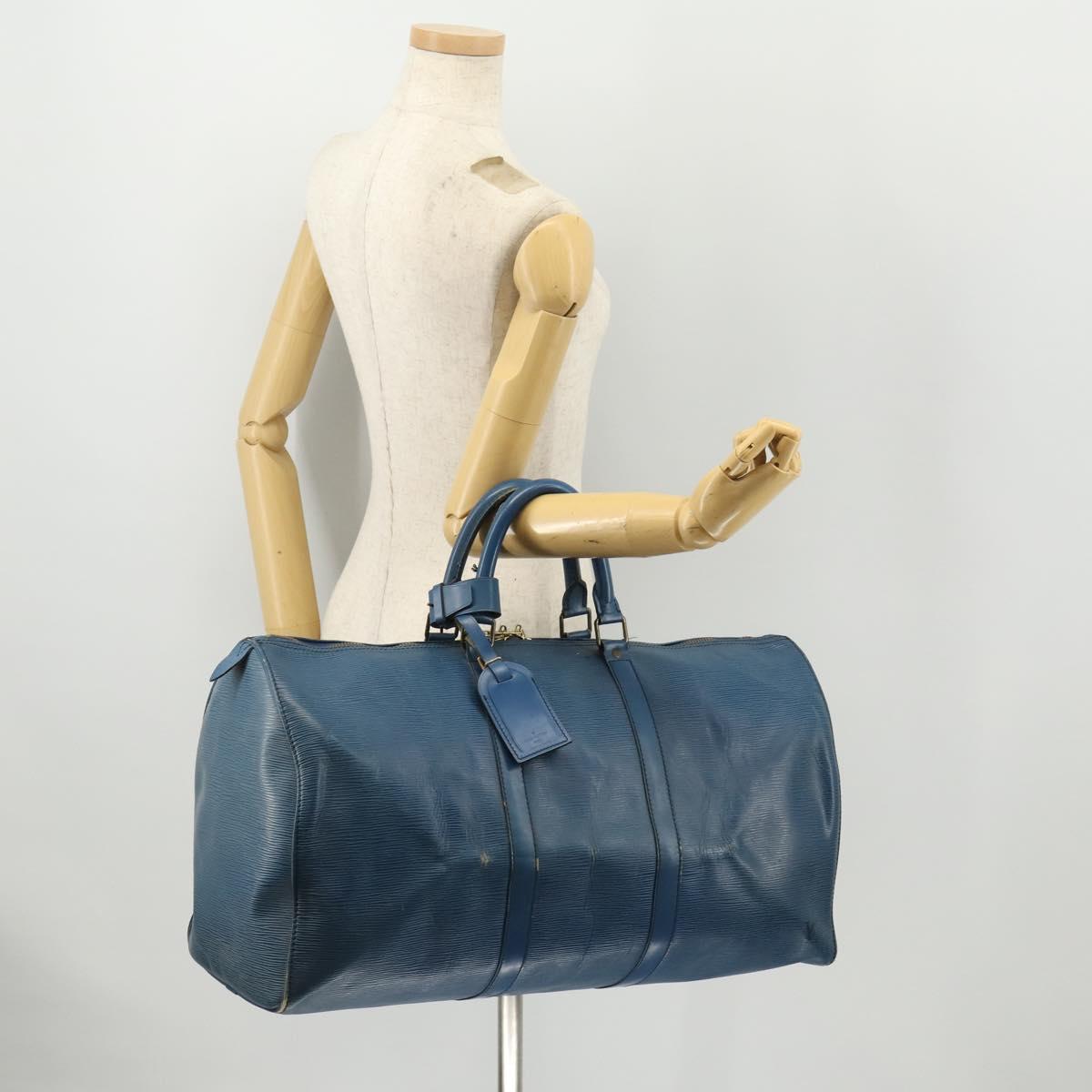 LOUIS VUITTON Epi Keepall 50 Boston Bag Blue M42965 LV Auth LNZ303