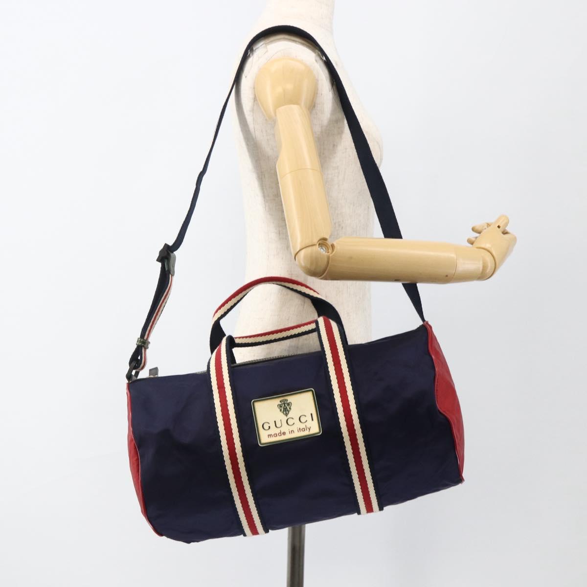 GUCCI Sherry Line Hand Bag Nylon 2way Navy Red 189657 Auth LNZ304