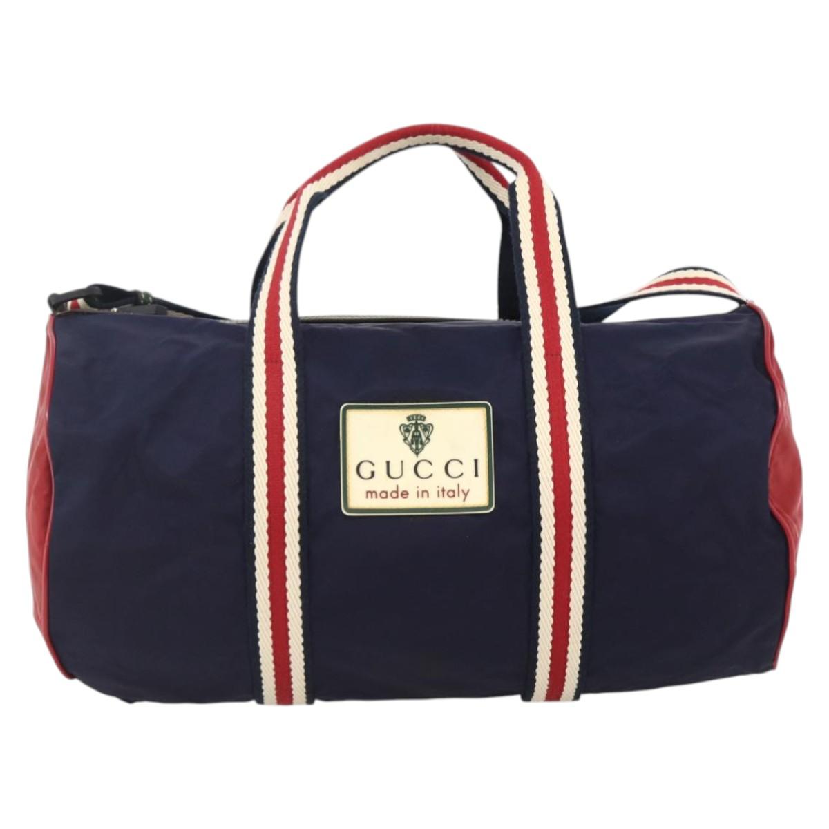 GUCCI Sherry Line Hand Bag Nylon 2way Navy Red 189657 Auth LNZ304