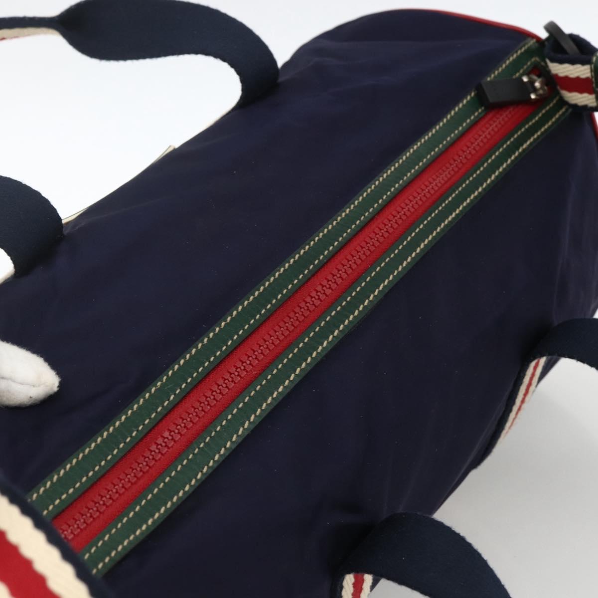 GUCCI Sherry Line Hand Bag Nylon 2way Navy Red 189657 Auth LNZ304