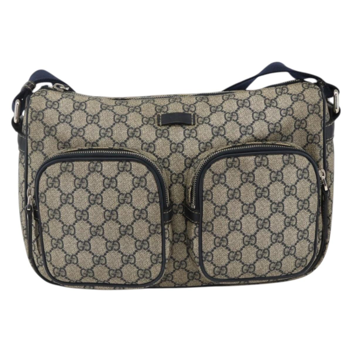 GUCCI GG Supreme Shoulder Bag PVC Navy Silver 246881 Auth LNZ310