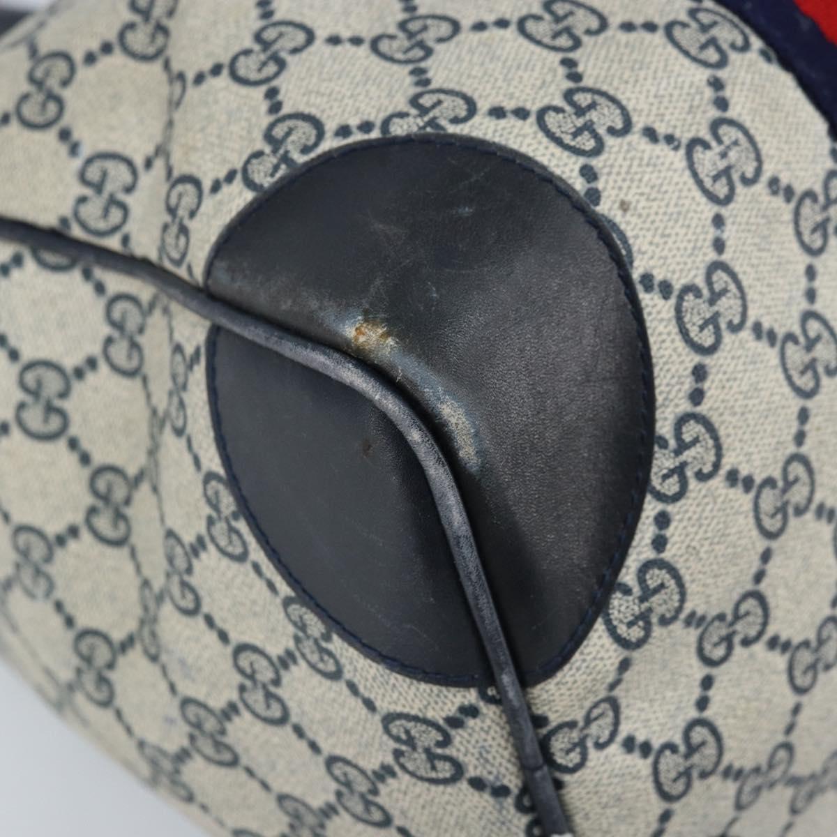 GUCCI GG Supreme Sherry Line Boston Bag PVC Navy Gold Auth LNZ314