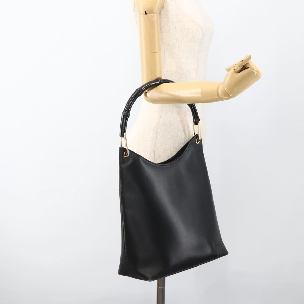 GUCCI Bamboo Shoulder Bag Leather Black Gold 001 3006 Auth LNZ326