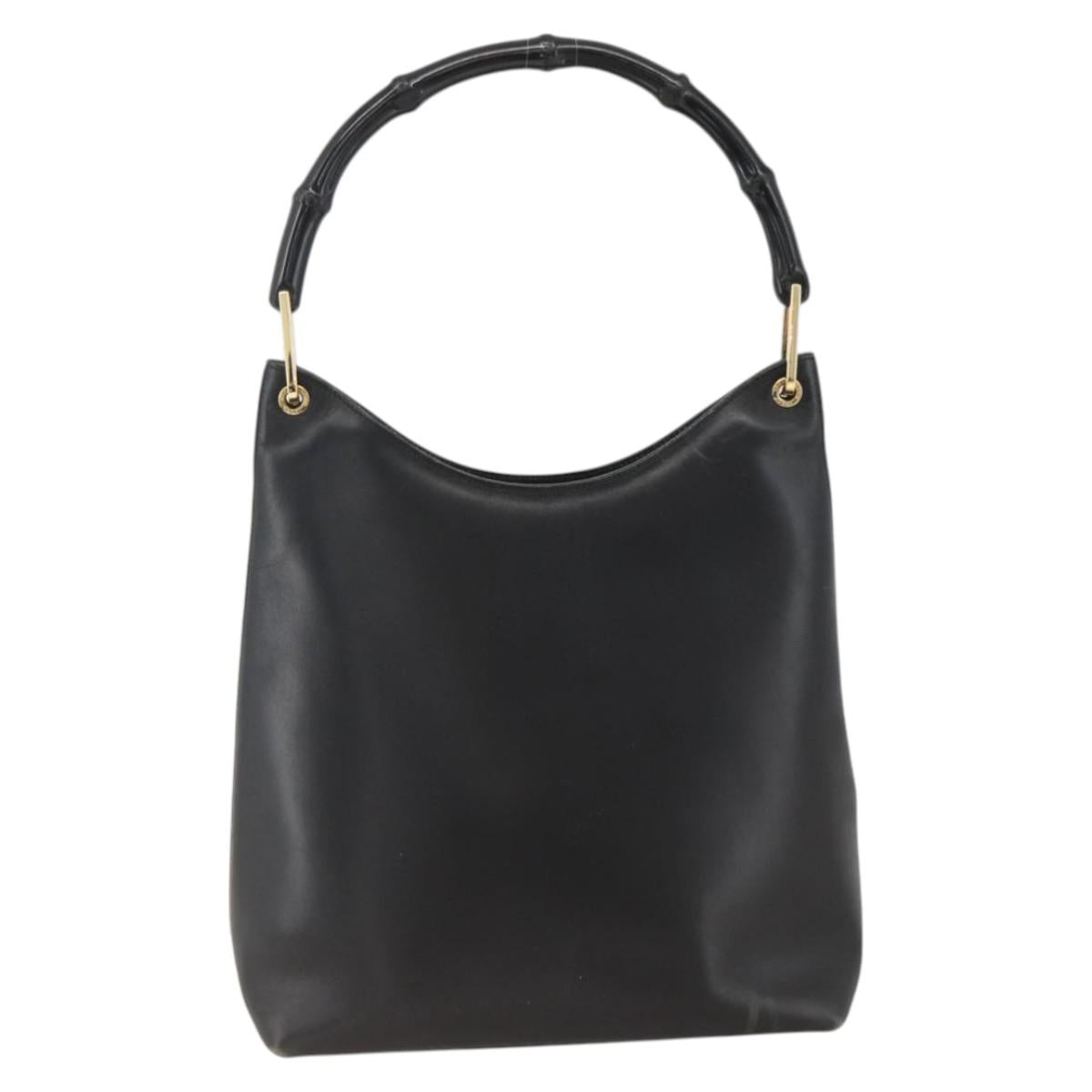 GUCCI Bamboo Shoulder Bag Leather Black Gold 001 3006 Auth LNZ326