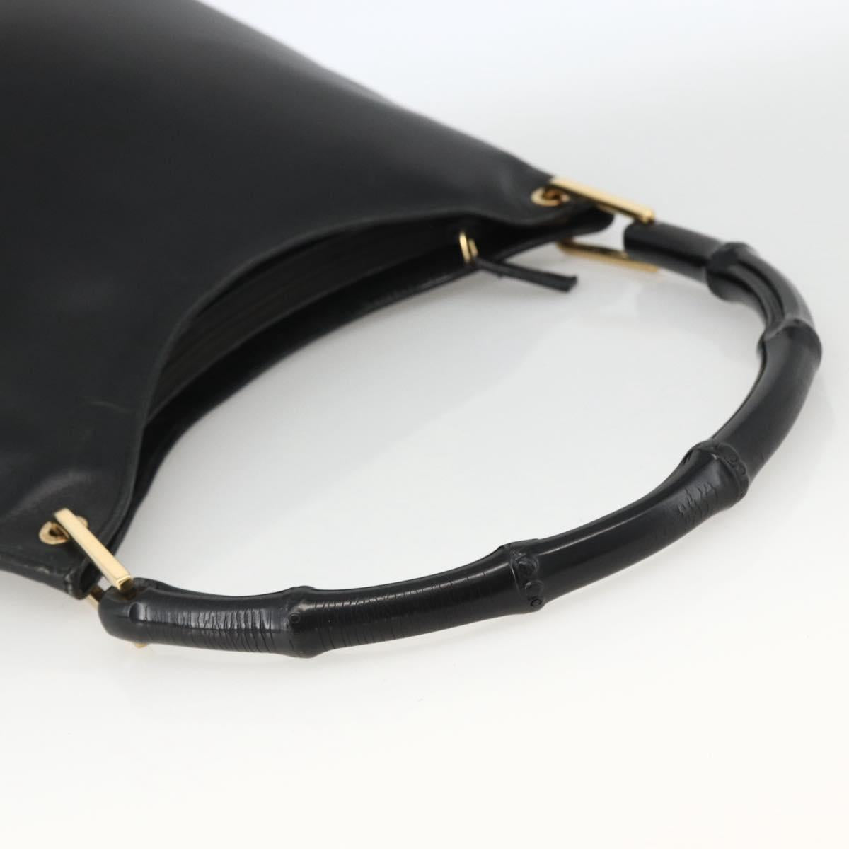 GUCCI Bamboo Shoulder Bag Leather Black Gold 001 3006 Auth LNZ326