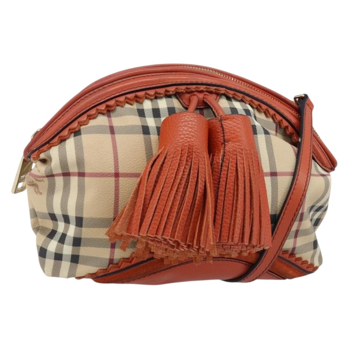 BURBERRY Nova Check Shoulder Bag PVC Beige Gold Auth LNZ329A