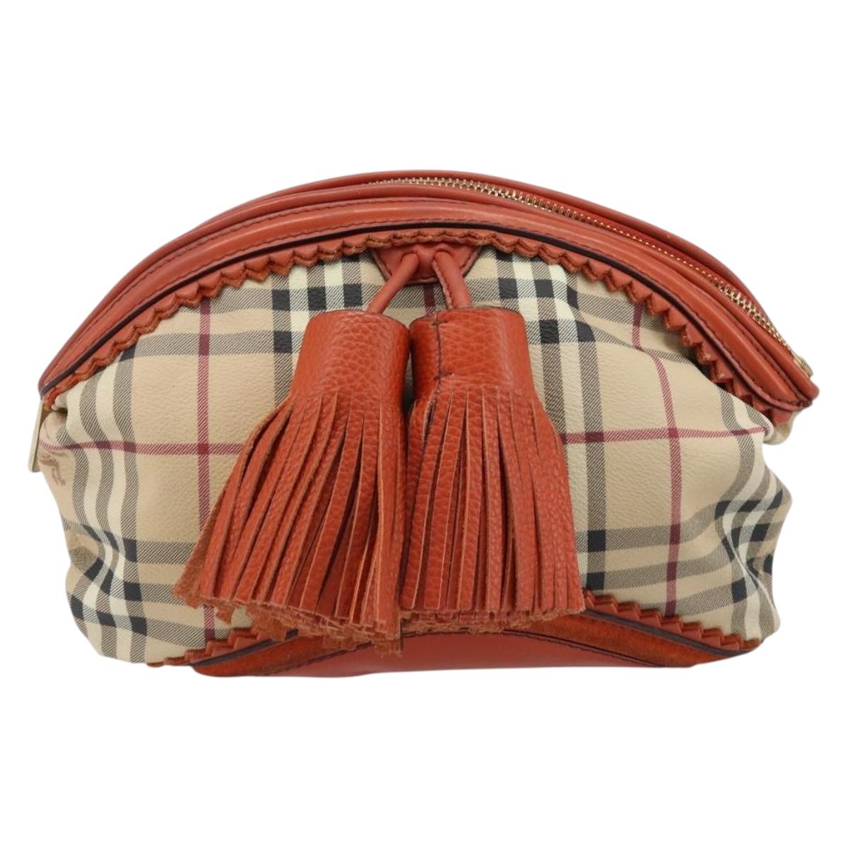 BURBERRY Nova Check Shoulder Bag PVC Beige Gold Auth LNZ329A